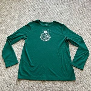 Croft & Barrow Christmas Tee Green Long Sleeve Womens M Classic Tee Ornament